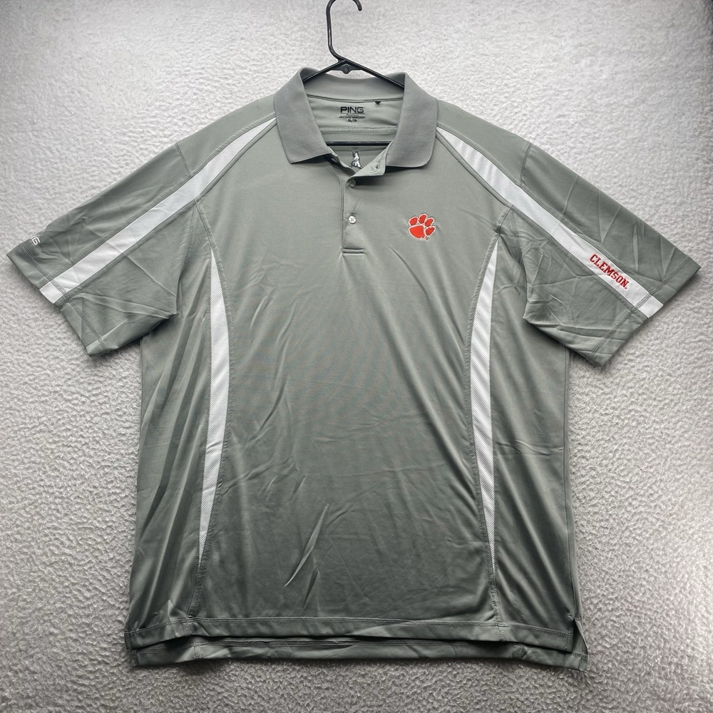 Ping Clemson Tigers Polo Shirt Mens XL X-Large Gray Golf Performance Preppy